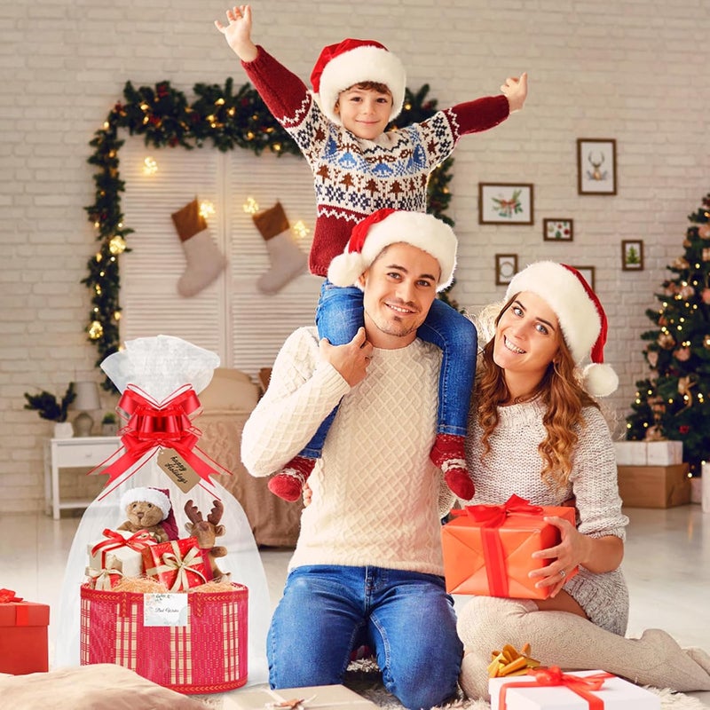 SelfTek 3 Pack Baskets for Gifts Empty, Woven Bamboo G-ift Basket Kit with Wrap Bags, Gift Card, Raffia and Pull Bows, Gifts Baskets for Birthday, Wedding, 30 x 20 x 15 cm-Red - Image 2